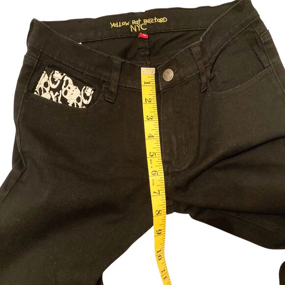 Yellow Rat Bastard Black Skull Embroidered Jeans Size 9/30 - Picture 6 of 12